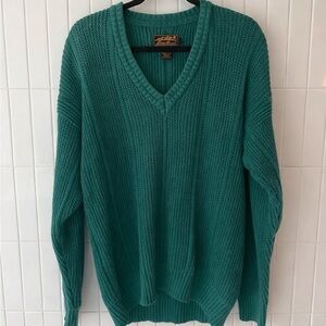 Vintage Eddie Bauer Forest Green Cotton Sweater V-Neck Size L Heritage